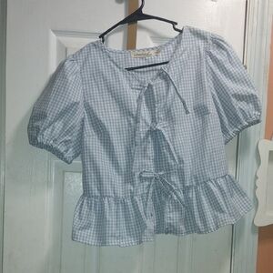 Liberty Light Blue Checkered Top  NWOT